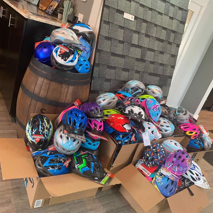 Bike Helmets from a the Arlington Community bike helmet drive
